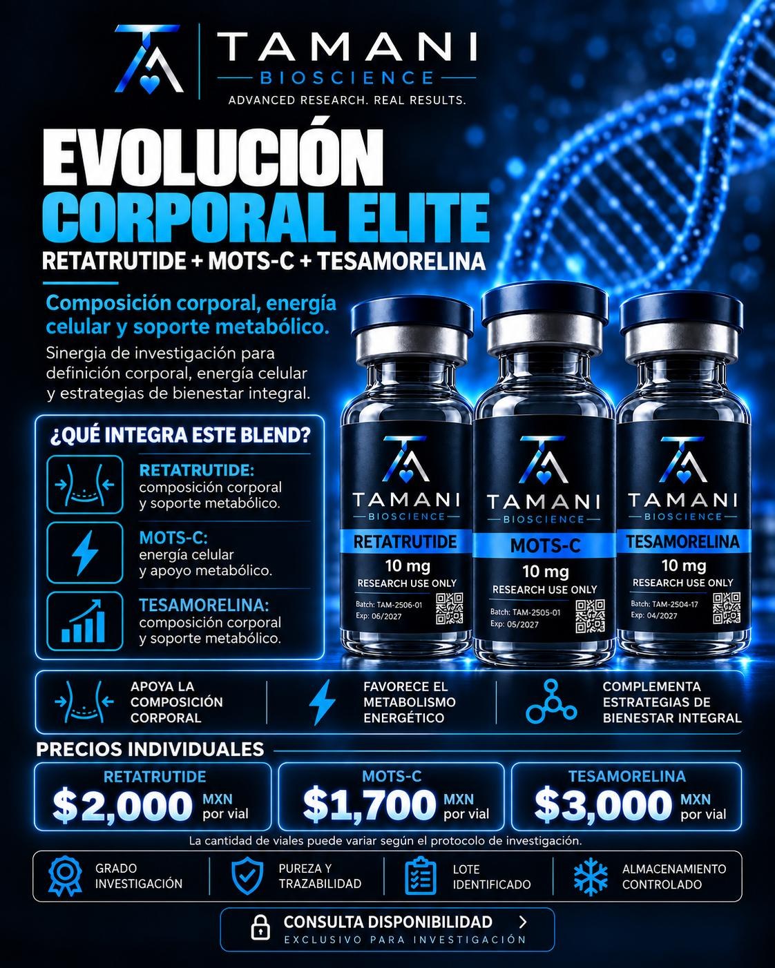 Evolución Corporal Elite – Retatrutide + MOTS-C + Tesamorelina